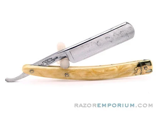 6/8″ Dubl Duck Pearlduck Goldedge w/ Gold Inlay Celluloid Scales Straight Razor | Solingen, Germany