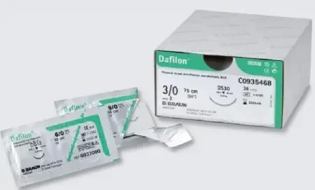 Aesculap Dafilon Suture with Needle Nonabsorbable Uncoated Blue Suture Monofilament Polyamide Size 4-0 45 cm Suture 1-Needle 13 mm Length 3/8 Circle Reverse Cutting Needle – C0936103