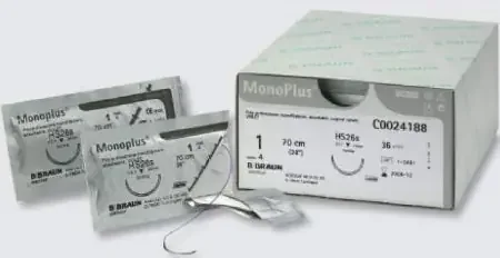 Aesculap MonoPlus Suture with Needle Absorbable Uncoated Violet Suture Monofilament Polydioxanone Size 0 70 cm Suture 1-Needle 26 mm Length 1/2 Circle Round Bodied Needle with Taper Point – Heavy Body – C0024087