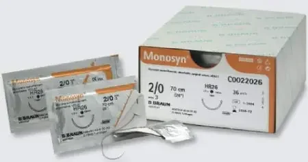 Aesculap Monosyn Suture with Needle Absorbable Uncoated Undyed Suture Monofilament Glyconate Size 3-0 90 cm Suture 1-Needle 37 mm Length 1/2 Circle Round Bodied Needle with Taper Point – C0023930