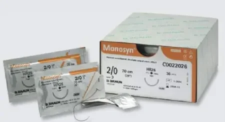 Aesculap Monosyn Suture with Needle Absorbable Uncoated Undyed Suture Monofilament Glyconate Size 4-0 70 cm Suture 1-Needle 17 mm Length 1/2 Circle Round Bodied Needle with Taper Point – C0023004