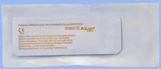 Alcon Suture with Needle Nonabsorbable Uncoated Green Suture Braided Polyester Size 5-0 18 Inch Suture Double-Armed 7.9 mm Length 1/4 Circle Scleral Side Cutting Needle – 8065189611