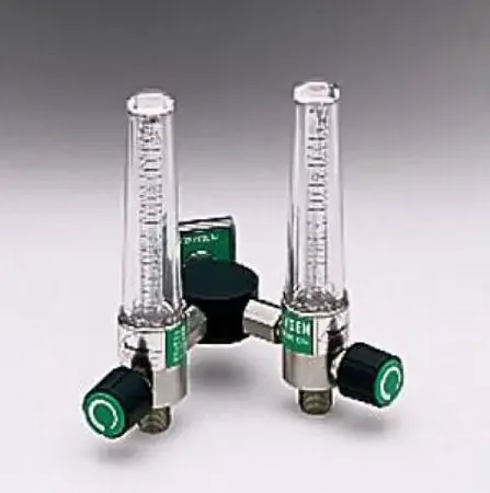 Allied Healthcare Timeter Sure Grip Oxygen Flowmeter Dual with Y Bar 0 – 15 LPM DISS Outlet Chemetron Adapter – 15002-03Y