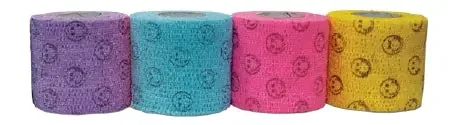 Andover Coated Products CoFlex NL Cohesive Bandage 1 Inch X 5 Yard Standard Compression Self-adherent Closure Smiley Face on Neon Pink / Yellow / Lavender / Light Blue NonSterile – 5100SC