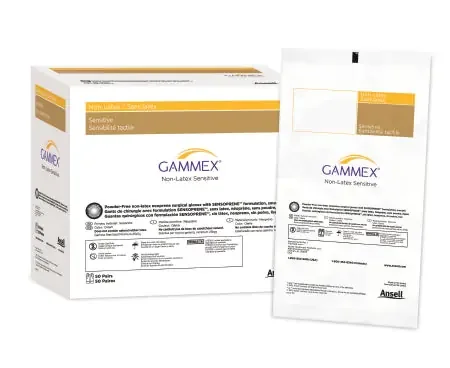 Ansell Gammex Non-Latex Sensitive Surgical Glove Size 5.5 Sterile Polychloroprene Standard Cuff Length Smooth Cream Chemo Tested – 20277155
