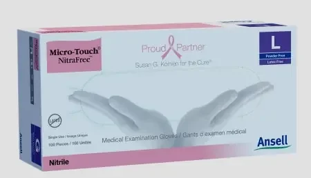 Ansell Micro-Touch NitraFree Exam Glove Large NonSterile Nitrile Standard Cuff Length Textured Fingertips Pink Chemo Tested – 6034513