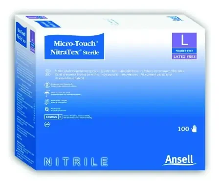 Ansell Micro-Touch NitraTex Exam Glove Medium Sterile Pair Nitrile Extended Cuff Length Textured Fingertips Blue Chemo Tested – 6034152