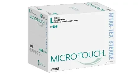 Ansell Micro-Touch NitraTex Exam Glove X-Large Sterile Pair Nitrile Extended Cuff Length Textured Fingertips Blue Chemo Tested – 6034154