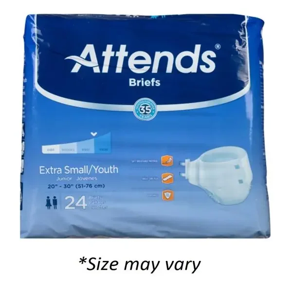 Attends Healthcare Products Brief Attends Adult Unisex Small 25-35″ Heavy-Severe White 24/Bg, 4 Bg/Ca – BRBX15