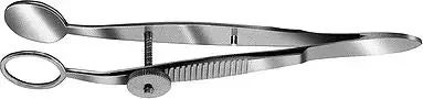 Bausch & Lomb Bausch+Lomb Chalazion Forceps Baird 3-13/16 Inch Stainless Steel NonSterile Screw Lock Thumb Handle Curved Solid Oval Lower Plate / Fenestrated Oval Uppper Plate – E2640