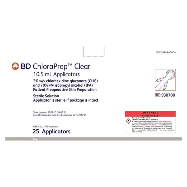 Becton-Dickinson Applicator Prep Chloraprep Chg/Alc .025X13-1/8 10.5Ml Clr 25/Box, 4 Bx/Ca – 930700