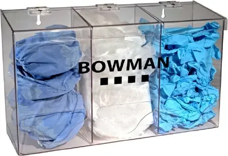 Bowman Manufacturing Bowman Protective Apparel Dispenser Horizontal Mount 3-Compartment Clear 5-1/2 X 11 X 17-1/4 Inch Plastic – BP-023-DISP
