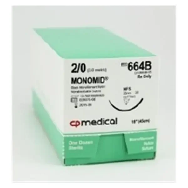 C.P. Medical Suture 2-0 Nylon Nfs Monomid Black 18″ Monofilament 12/Bx – 664B