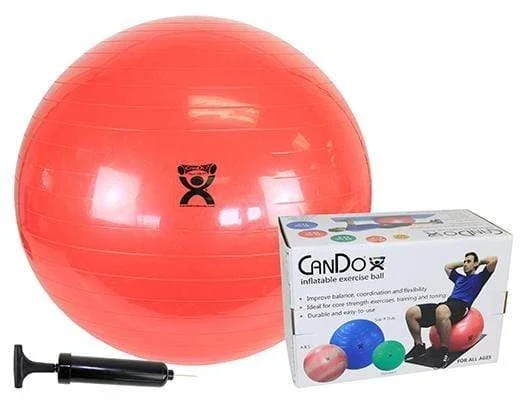 CanDo Inflatable Exercise Ball – Economy Set – Red – 30″ (75 cm) Ball, Pump, Retail Box