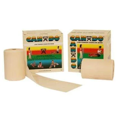 CanDo Low Powder Exercise Band – Twin-Pak – 100 yard (2 x 50 yard rolls) – Tan – xx-light