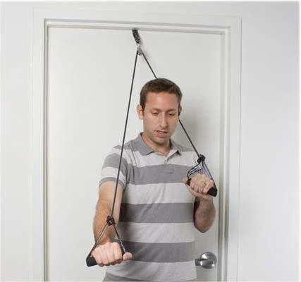 CanDo shoulder pulley with exercise tubing and handles, Black – x-heavy