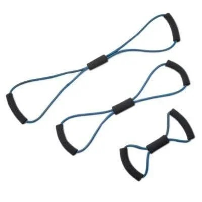 CanDo Tubing BowTie Exerciser – 3-piece set (14″, 22″, 30″), blue