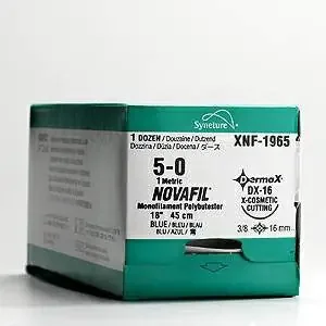 Covidien Novafil Suture with Needle Nonabsorbable Uncoated Blue Suture Monofilament Polybutester Size 5-0 12 Inch Suture Double-Armed 8 mm Length 1/4 Circle Spatula Needle – PB6723K
