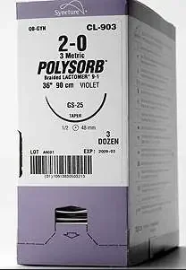 Covidien Polysorb Suture with Needle Absorbable Coated Violet Suture Braided Polyester Size 5-0 12 Inch Suture Double-Armed 8 mm Length 1/4 Circle Spatula Needle – L1785K