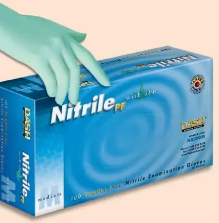 Dash Medical Gloves Nitrile PF with Aloe Exam Glove Medium NonSterile Nitrile Standard Cuff Length Smooth Green Chemo Tested – NA100
