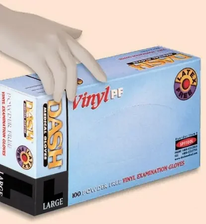 Dash Medical Gloves Vinyl PF Exam Glove Large NonSterile Vinyl Standard Cuff Length Smooth Clear Not Chemo Approved – SPF100L