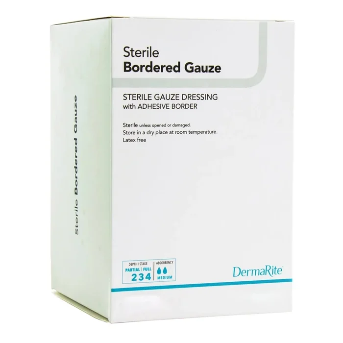DermaRite® Gauze Adhesive Dressing, White, Sterile, 4 X 8 inch