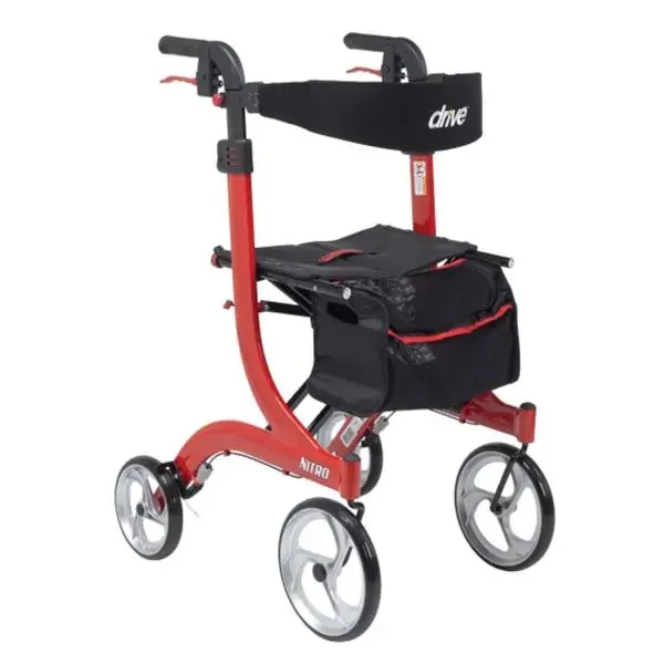 Drive Medical Designs Rollator Walker Nitro 300Lb Red 10 Frnt/8 Bck Whl 27.75X23X36-41″ Psh Btn Ea – RTL10266-T