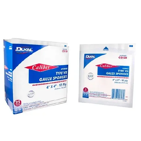 Dukal Caliber USP Type VII Gauze Sponge Cotton 12-Ply 4 X 4 Inch Square Sterile – C5139