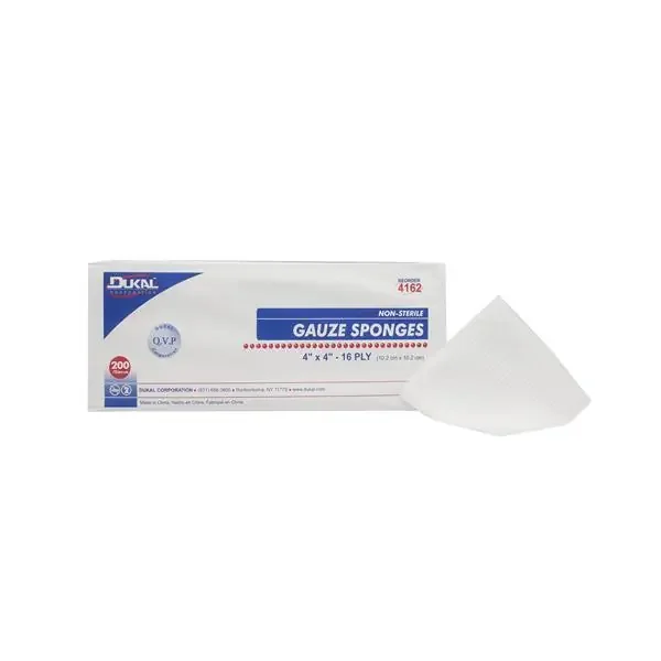 Dukal Corporation Sponge Gauze Cotton 4X4″ 16 Ply Non-Sterile Lf 200/Bag, 10 Bg/Ca – 4162