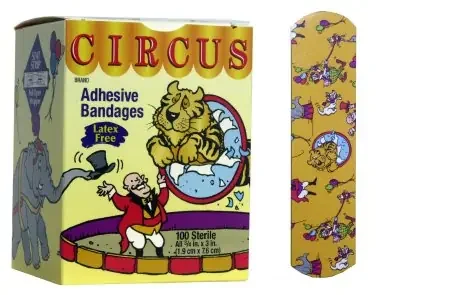 Dukal Stat Strip Adhesive Strip 3/4 X 3 Inch Fabric Rectangle Kid Design (Circus) Sterile – 15600