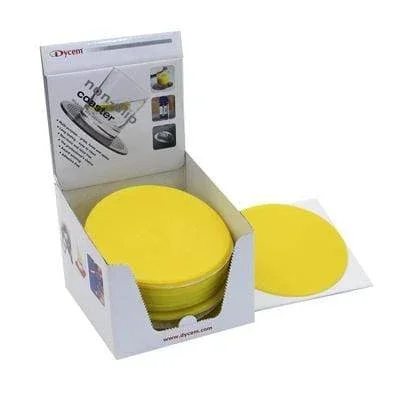 Dycem 5.5″ round table mat display, 25/dispenser, yellow