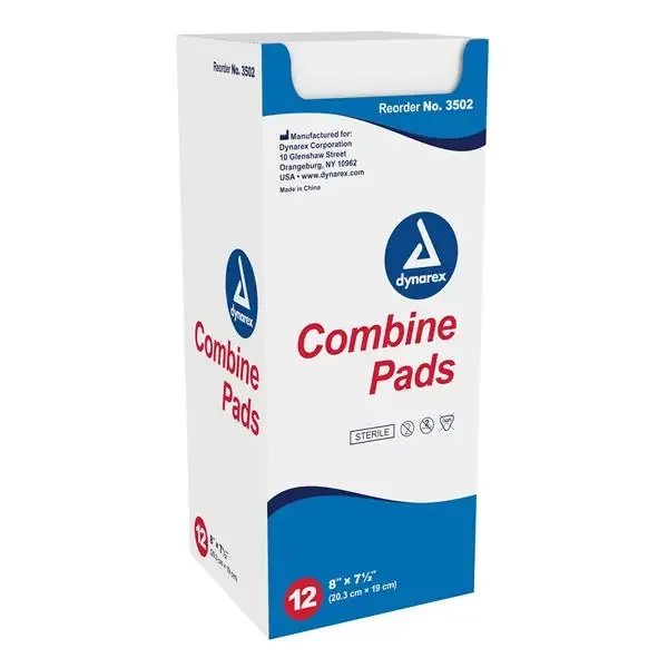 Dynarex Corporation Pad Abd Combine Fluff Filled 8X7-1/2″ Non-Woven Outer Sterile 240/Ca – 3502