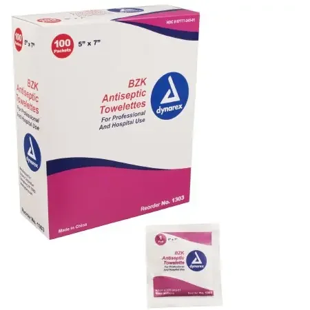 Dynarex Dynarex Personal Wipe Individual Packet BZK (Benzalkonium Chloride) Lavender Scent 100 Count – 1303