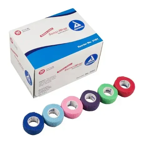 Dynarex Sensi-Wrap Cohesive Bandage 1 Inch X 5 Yard Standard Compression Self-adherent Closure Red / Green / Purple / Dark Blue / Pink / Light Blue NonSterile – 3181