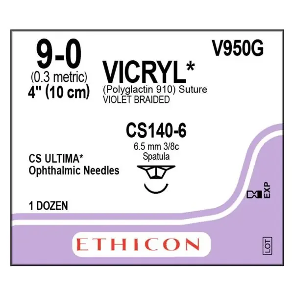 Ethicon Inc,a J & J Company Suture 9-0 Polyglactin 910 Cs140-6 Vicryl Violet 4″ Braid 12/Bx – V950G