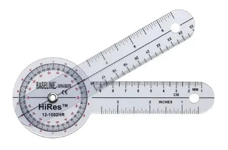 Fabrication Enterprises Baseline Goniometer 6 Inch Arms, 360° Head Has Three Scales Calibrated, Reads 1° Increments Inches and Centimeters 0.1 X 2.5 X 6.5 Inch – 12-1002HR