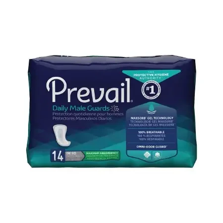 First Quality Prevail Daily Male Guards Bladder Control Pad 12-1/2 Inch Length Moderate Absorbency Polymer One Size Fits Most Male Disposable – PV-811