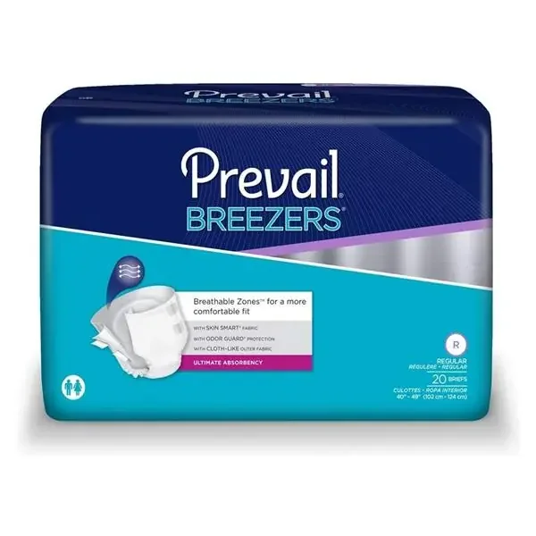 First Quality Products Brief Prevail Breezers Adult Unisex Reg 40-49″ Maximum Odor Guard White 80/Ca – PVB-016-1