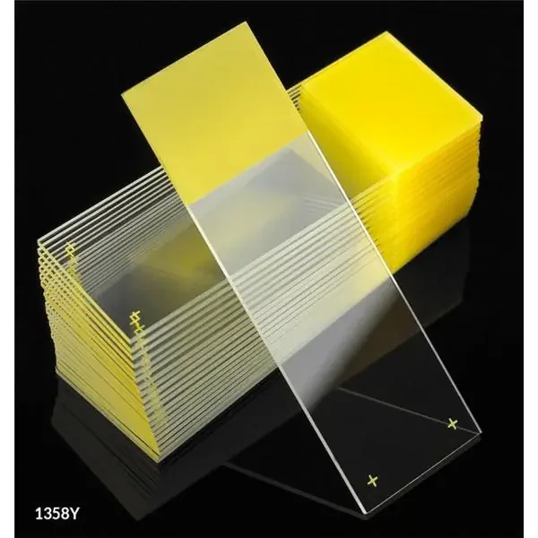 Globe Scientific Diamond Frosted Microscope Slide 3X1″ Yellow W/ +Chrg/90D Grounded Edg 72X20/Ca – 1358Y
