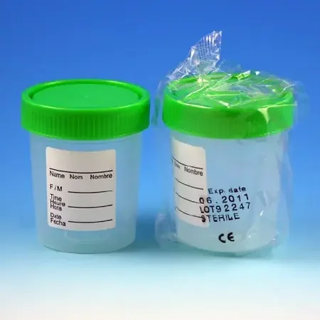Globe Scientific Specimen Container 2-1/4 X 2-7/8 Inch Polypropylene Patient Information Screw Cap 120 mL (4 oz.) Sterile – 5912