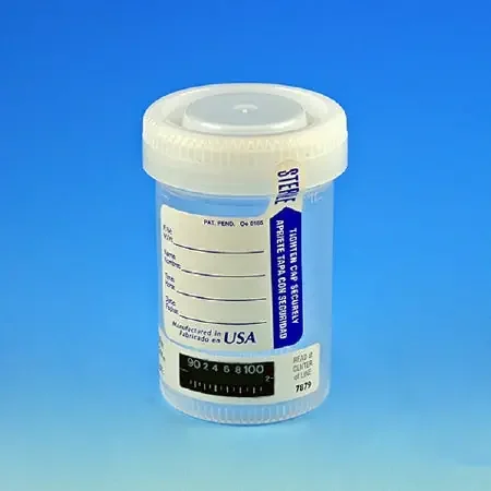 Globe Scientific Specimen Container with Temperature Strip 53 mm Opening Polypropylene Patient Information Screw Cap 90 mL (3 oz.) Sterile – 6236