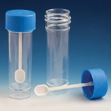 Globe Scientific Stool Specimen Container 25 X 90 mm Polystyrene Screw Cap with Sampling Spoon 30 mL (1 oz.) NonSterile – 109117