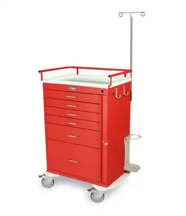 Harloff Classic Line Emergency Crash Cart 22 X 35 X 45.75 Inch, 86.25 Inch IV Pole 9 Drawers Beige – 6401