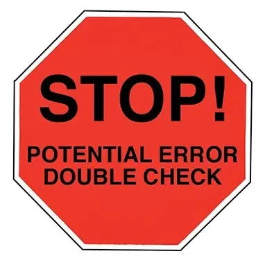 Health Care Logistics Indeed Pre-Printed Label Advisory Label Stop! Potential Error Double Check Red 2 Inch – 2089