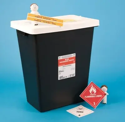 Health Care Logistics RCRA Waste Container 15 1/2 W X 17 3/4 H X 11 D Inch 8 Gallon Black Base / White Lid – 17510
