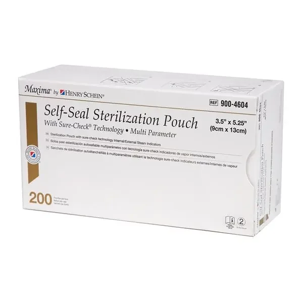 Henry Schein Pouch Sterilization Maxima Multi Parameter 3.5 In X 5.25 In Latex Free 200/Bx, 10 Bx/Ca – SCXS2S