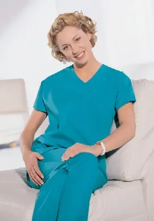 Hospitex / Encompass Group Synergy Scrub Shirt 2X-Large Teal 2 Pockets Short Cap Sleeves Female – 46851-1L2X