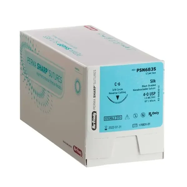 Hu-Friedy (Hufriedy) Suture 4-0 Silk C-6 Perma Sharp Black 18″ Braid 12/Bx – PSN683S