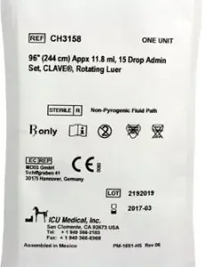 ICU Medical Administration Set 15 Drops / mL Drip Rate 96 Inch Tubing – B9956