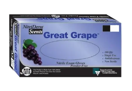 Innovative Healthcare Corporation NitriDerm Scents Great Grape Exam Glove Large NonSterile Nitrile Standard Cuff Length Fully Textured Blue Not Chemo Approved – 196300
